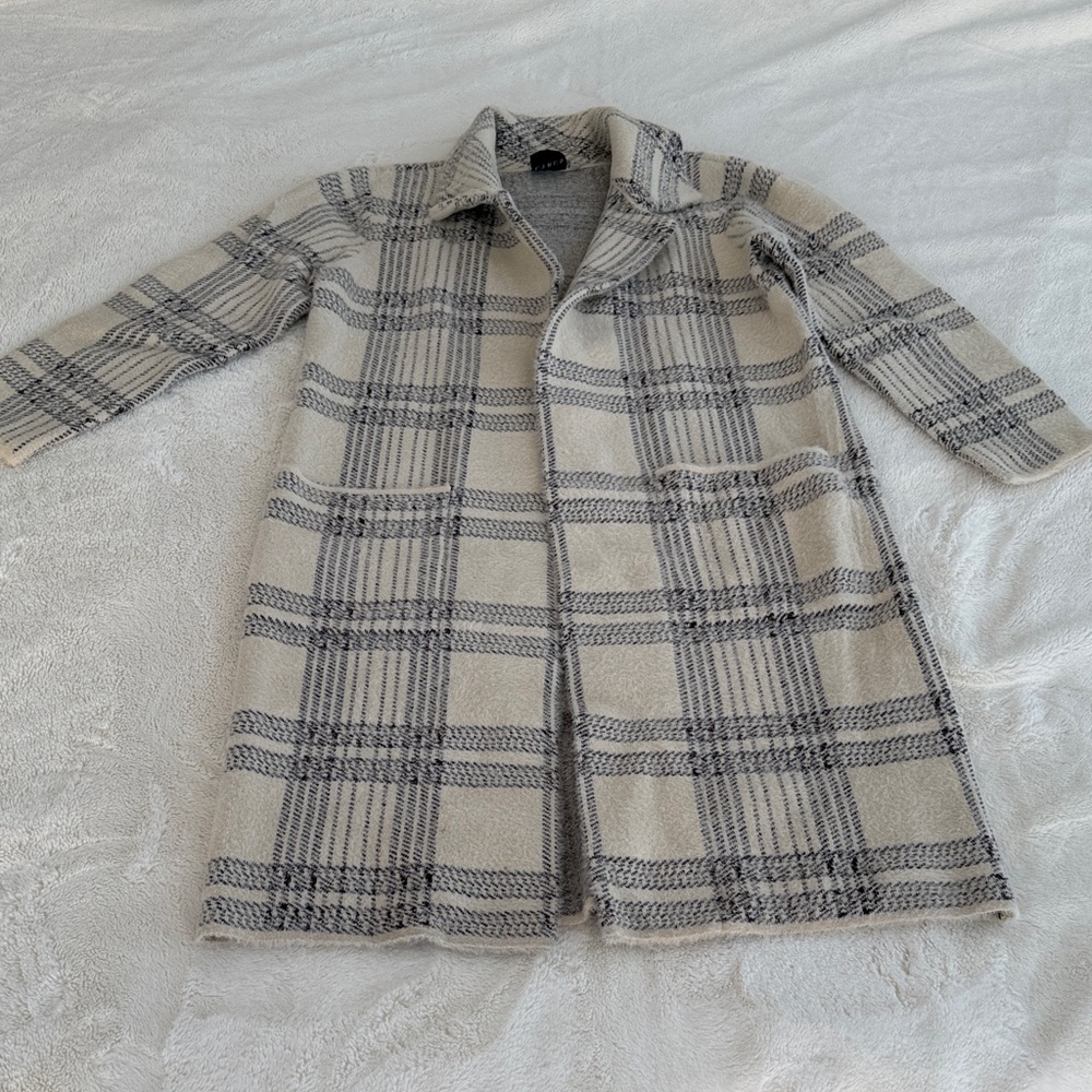 Cyrus Cream and Gray Plaid Trench Coat